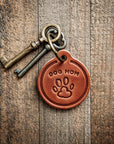 Handcrafted Leather Keychain - Dog Mom Paw Print Circle Style