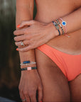 "Mahjong" Themed in Pink, Green & Blue with Lotus & Tile Accent Hair Tie Bracelets