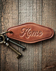 Home Script Leather Keychain Motel Style