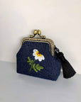 Daisy Embroidered Denim Coin Purse