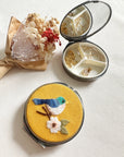 Floral Embroidered Round Jewelry Box With Mirror