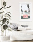 Pink Vintage Van Print. Tropical Summer Surfing Wall Art