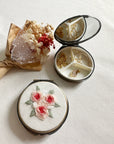 Floral Embroidered Round Jewelry Box With Mirror