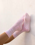 Je t'aime Pilates Grip Crew Socks in Pink