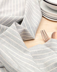 Dusty Blue Striped Tablecloth - Upcycled Cotton