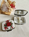 Floral Embroidered Rectangle Mini Jewelry Box With Mirror