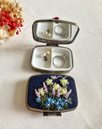 Floral Embroidered Rectangle Mini Jewelry Box With Mirror