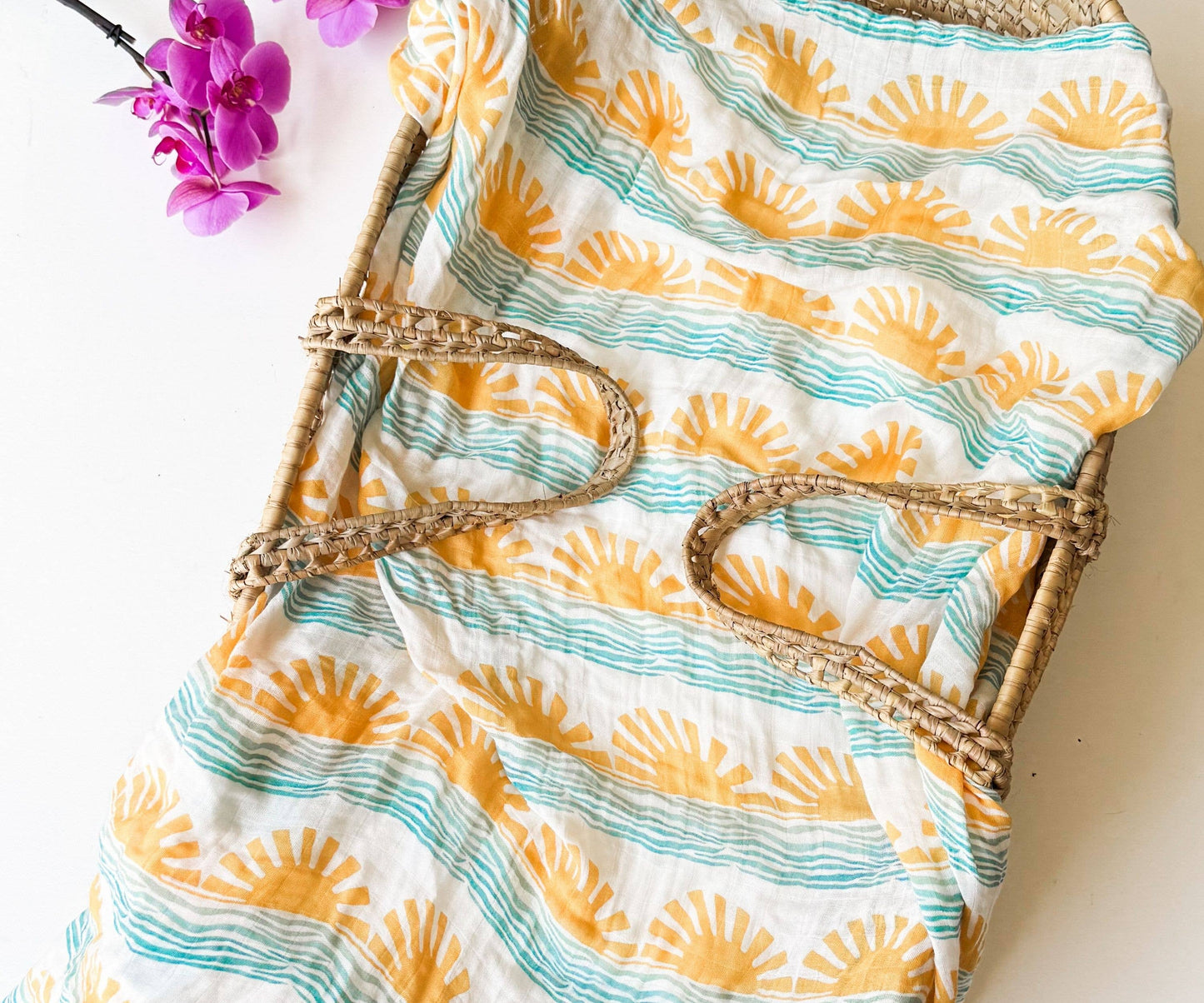 Sun + Wave Organic Baby Swaddle | Surfer Nursery Decor