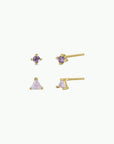 Birthstone Stud Gold Earrings Set - February