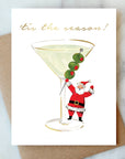 Santa Martini Christmas Holiday Card | Christmas Card with Gold Foil