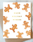 Watercolor Gingerbread Christmas Card with Gold Foil