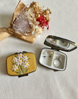 Floral Embroidered Rectangle Mini Jewelry Box With Mirror