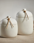 Prado Ceramic Canister with Leather Tie - White - Small