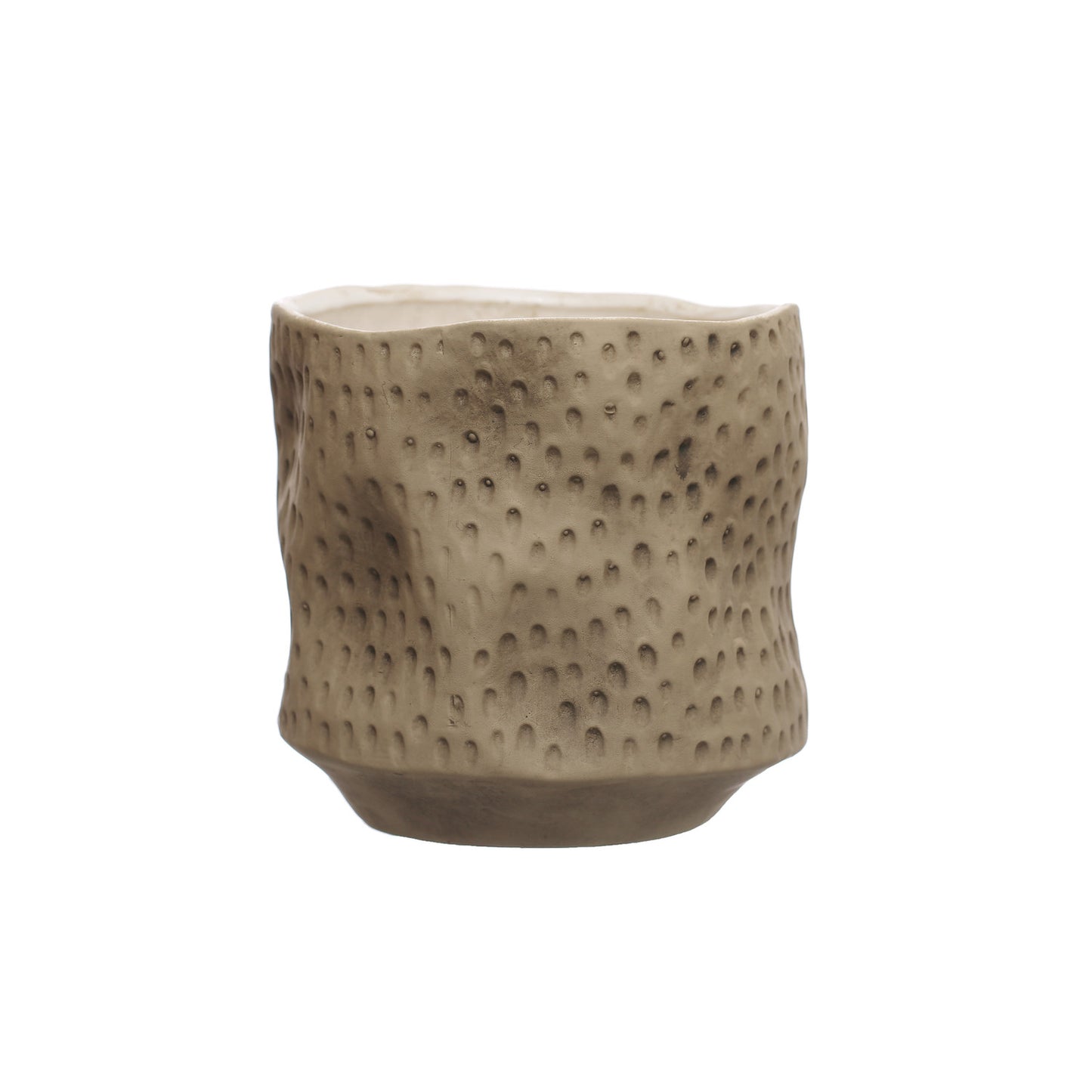 6" Round x 5-3/4"H Debossed Stoneware Planter, Matte Khaki Color (Holds 5" Pot)