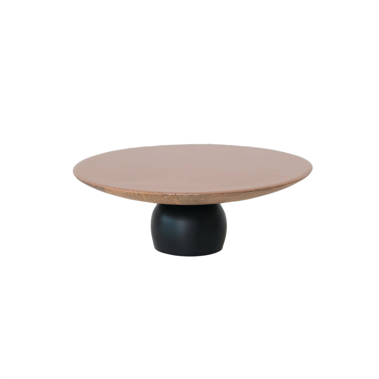 Enameled Mango Wood Pedestal w/ Metal Base, Brown & Black