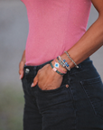 "Mahjong" Themed in Pink, Green & Blue with Lotus & Tile Accent Hair Tie Bracelets
