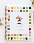 Cover of The Bouquets Watercolor Workbook featuring floral bouquet illustrations for beginner watercolor painting.