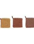 Cotton Crocheted Pot Holder w/ Leather Loop, 3 Colors