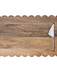 Mango Wood Scalloped Cheese/Serving Board w/ Stainless Steel Cheese Knife, Set of 2