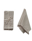 Cotton & Linen Napkins with Border Stitch, Natural, Set of 4 Tied with Cotton Tape