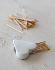 Stoneware Heart Shaped Match Holder with Striker – White