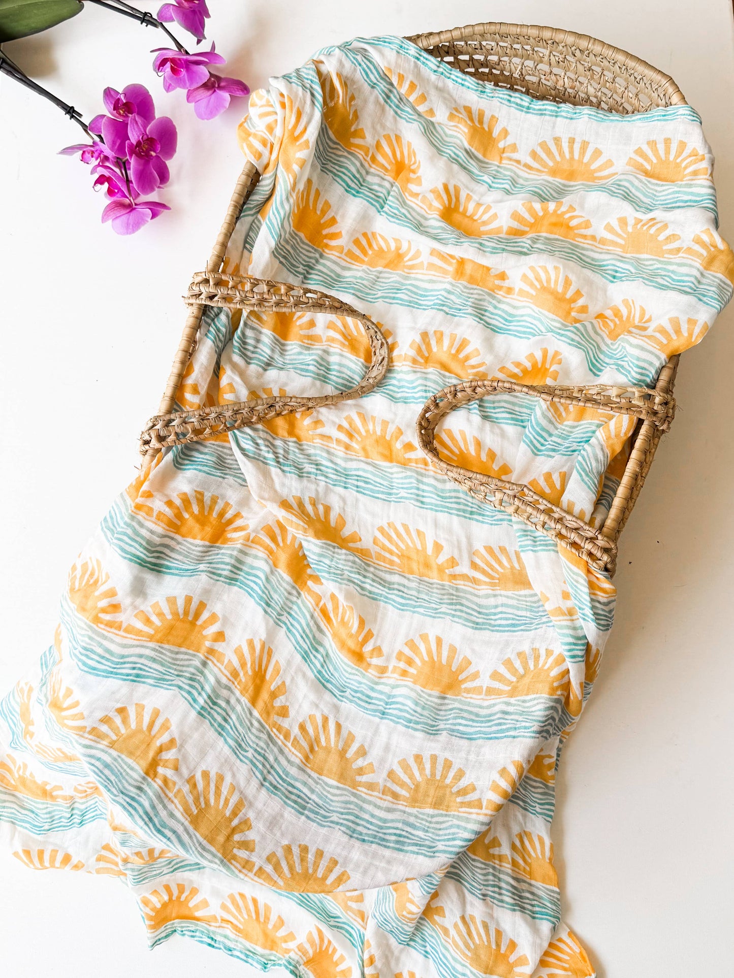 Sun + Wave Organic Baby Swaddle | Surfer Nursery Decor