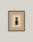 Black Cat on Stripes Halloween Art Print