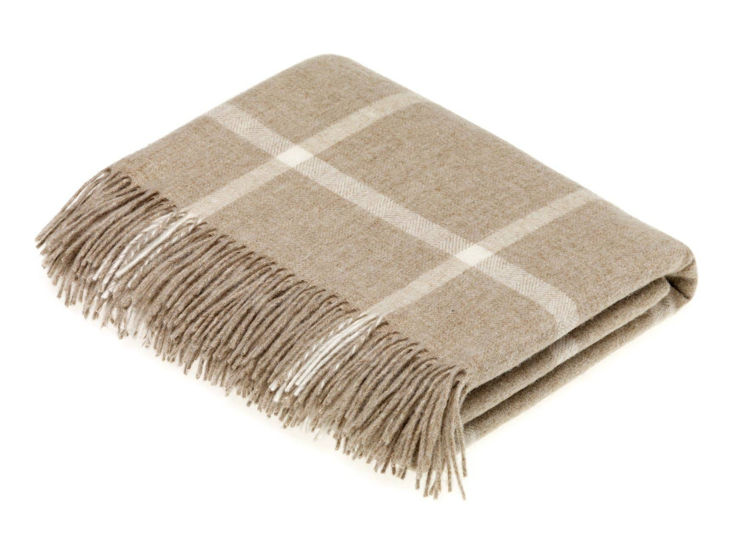 Merino Lambswool Windowpane Beige Throw Blanket