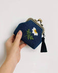Daisy Embroidered Denim Coin Purse