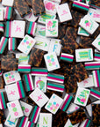 Collection of colorful mahjong tiles with various designs and patterns.