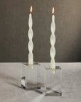 Set of 2 Lumiere Twist 12-inch taper candles, modern formal design for table décor, 6-hour burn time