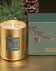 16 oz Siberian Fir candle in gold wood wick, cedarwood and pine scent in gift box