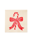 Peppermint candy cane bow cocktail napkins, 20-count, 3-ply eco-friendly paper for festive Christmas parties and holiday entertaining.