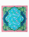 Decorative blanket with a colorful pattern on a pink background
