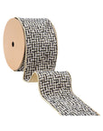2.5" Wired Ribbon Black/Ivory/Gold Jacquard Tweed with Gold Dupioni-Fused Backing | 10 Yards