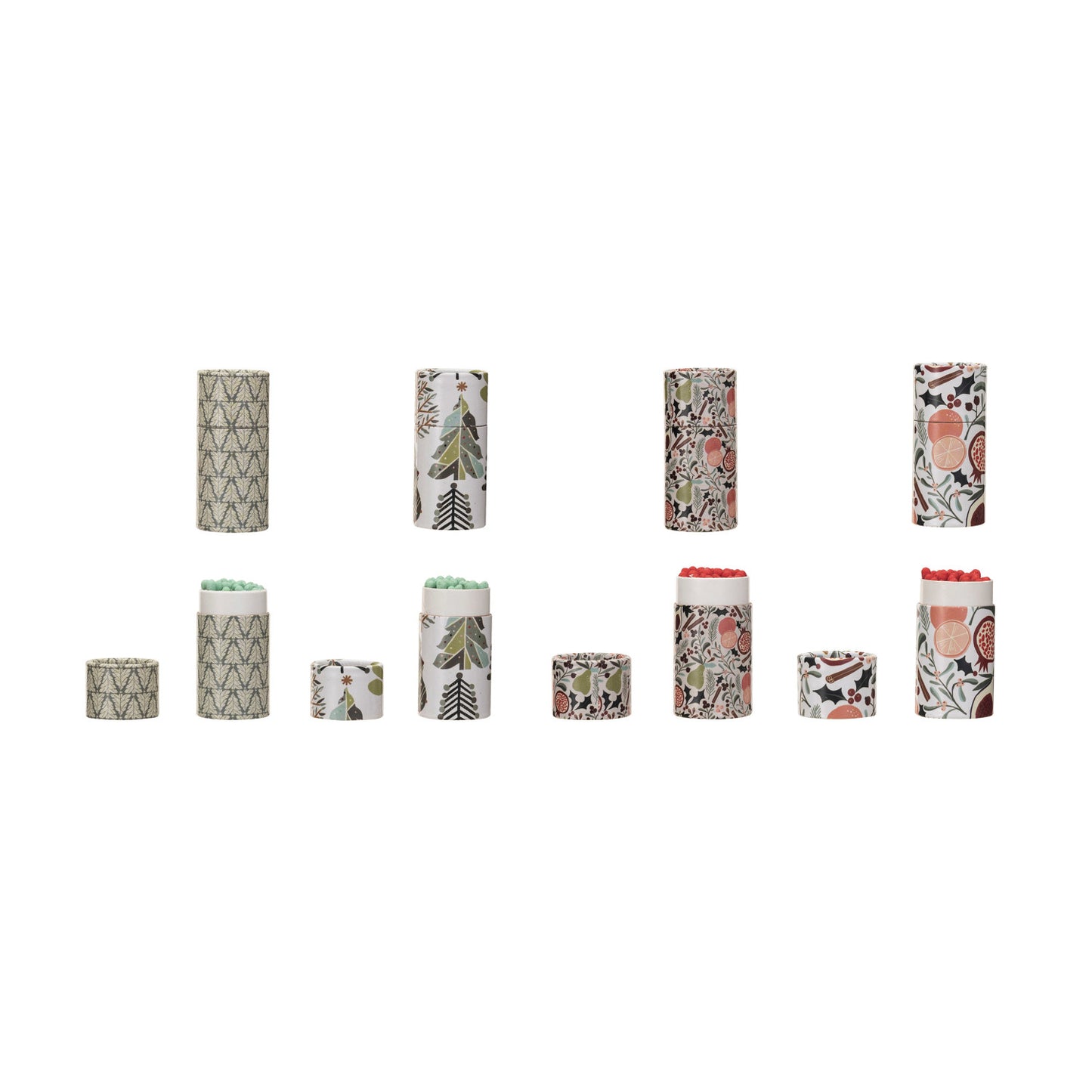 Safety Matches in Tube Matchbox w/ Seasonal Pattern, 4 Styles ©