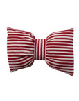 Cotton Velvet Bow Lumbar Pillow – Red & Cream Striped Christmas Throw Pillow