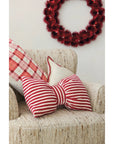 Cotton Velvet Bow Lumbar Pillow – Red & Cream Striped Christmas Throw Pillow