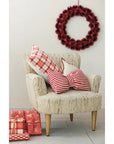 Cotton Velvet Bow Lumbar Pillow – Red & Cream Striped Christmas Throw Pillow