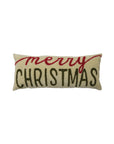 Cotton Bouclé Lumbar Pillow – Merry Christmas Embroidered Holiday Throw Pillow