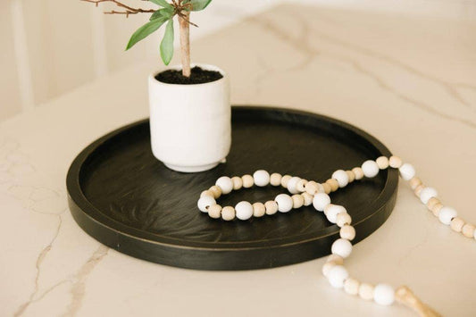 Wooden Black Round Tray
