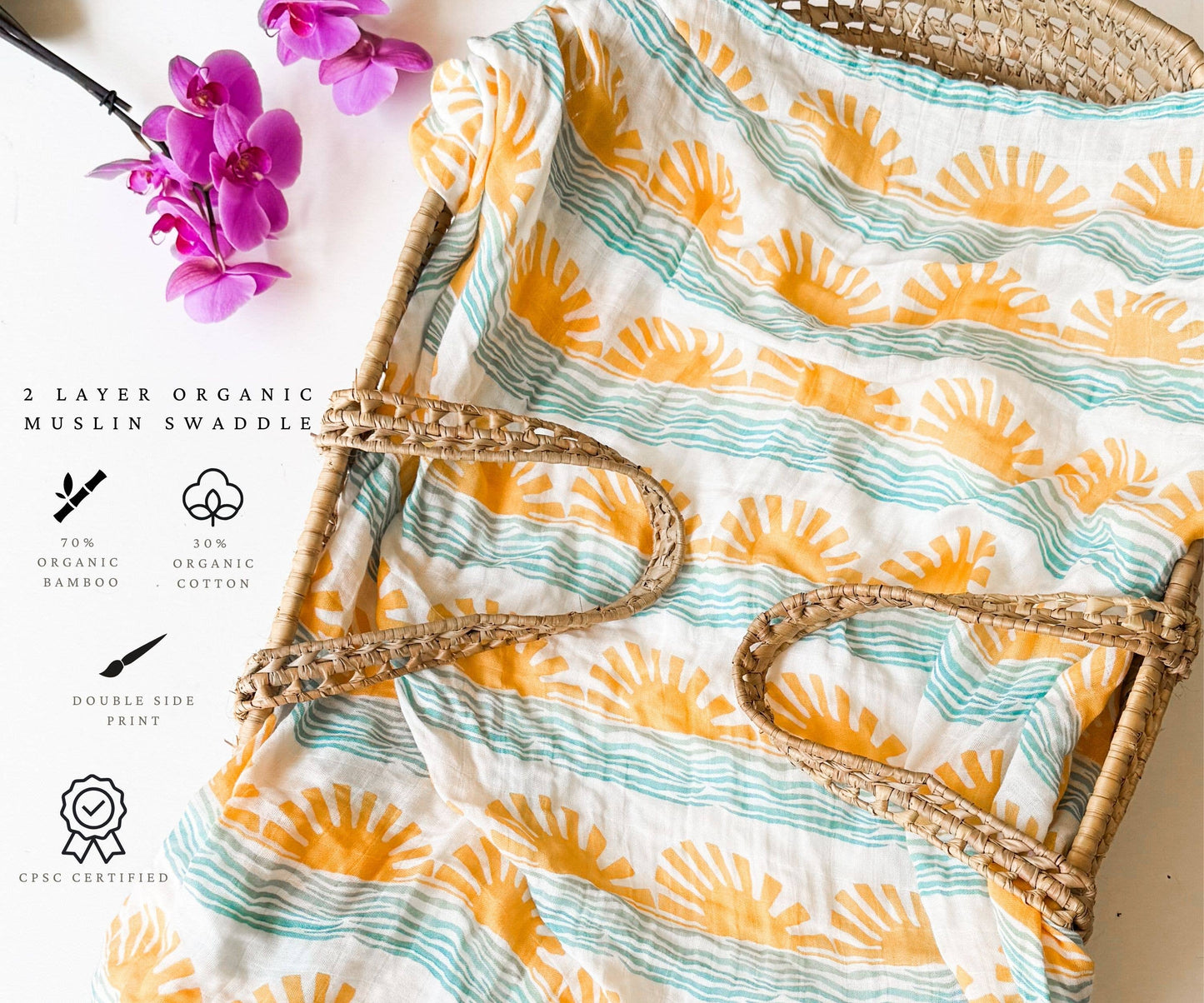 Sun + Wave Organic Baby Swaddle | Surfer Nursery Decor