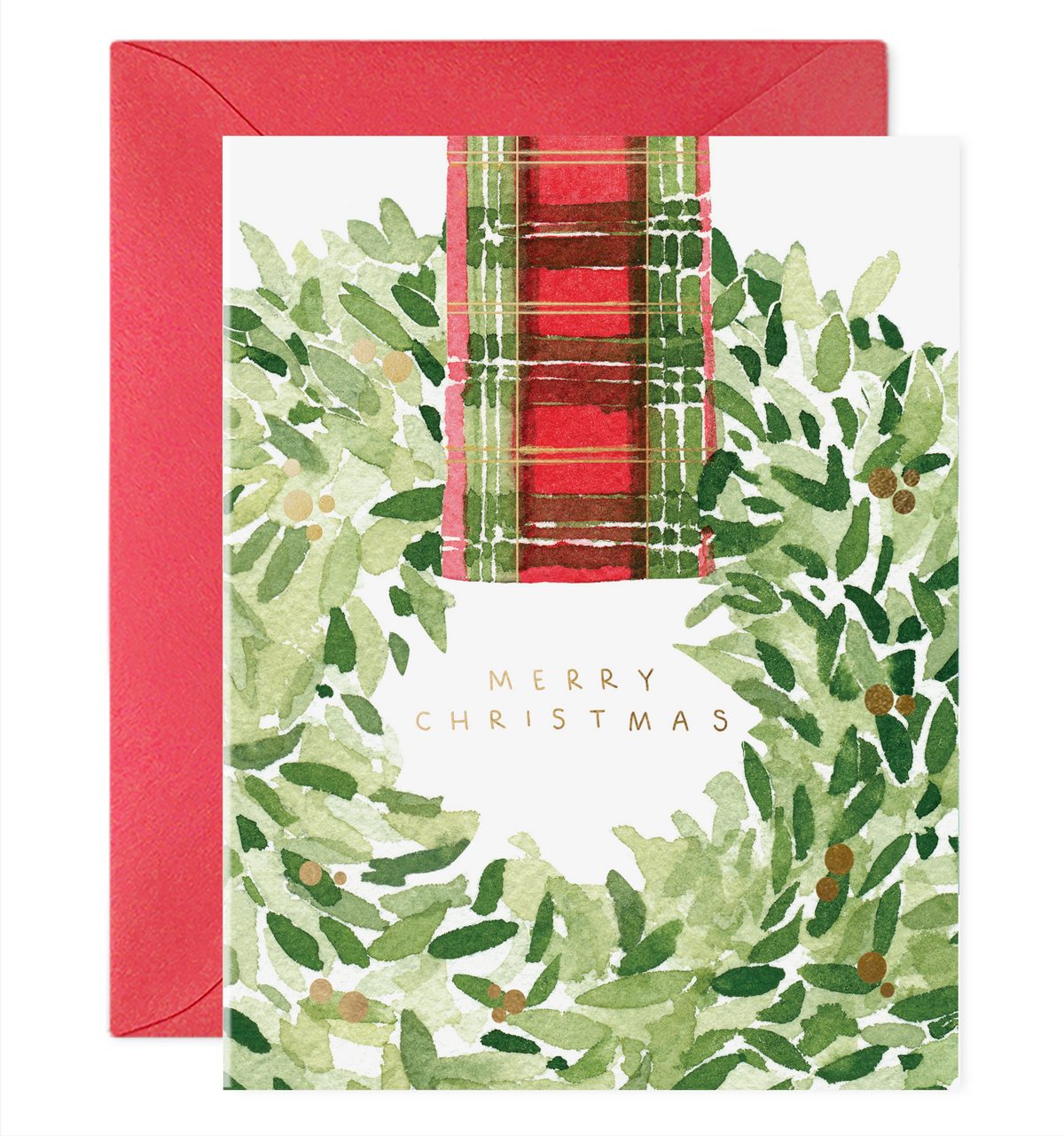 Plaid Ribbon Wreath | Christmas Card