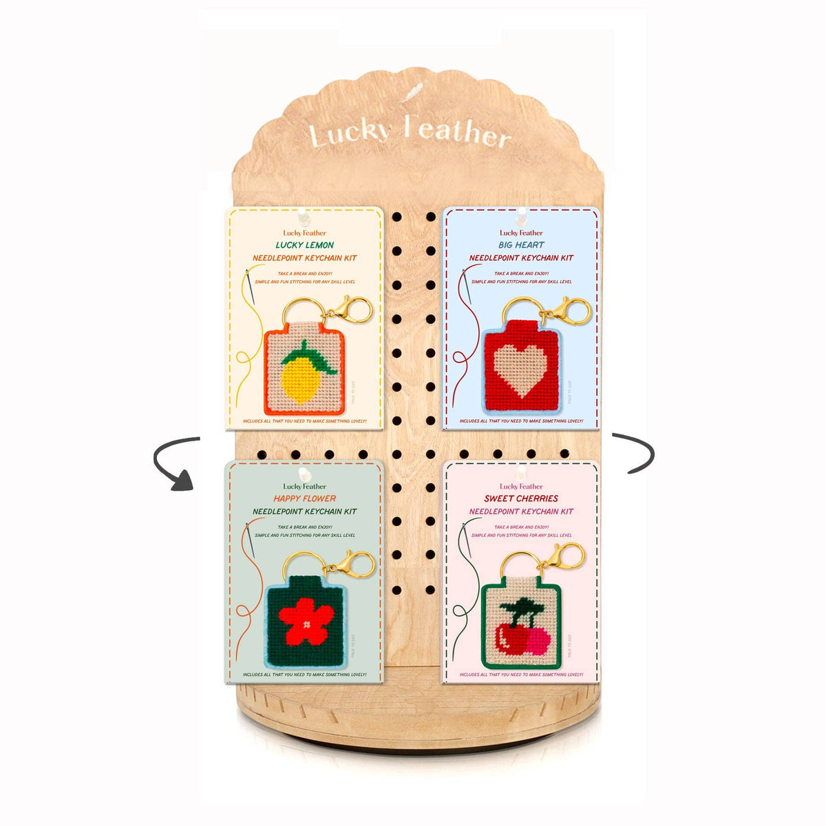 Needlepoint Keychain Bundle - Includes 8 each style + Display