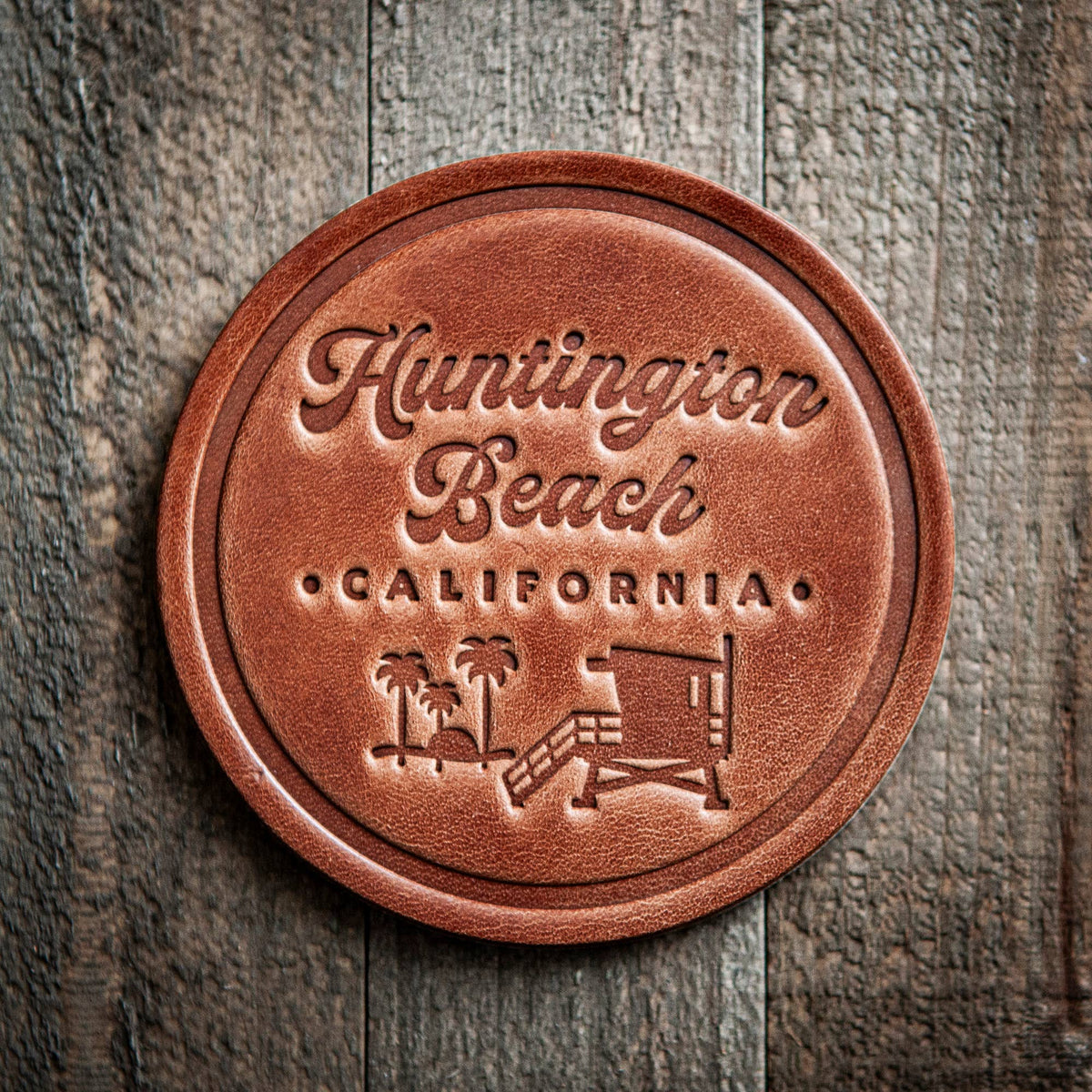 Huntington Beach California Leather Coaster