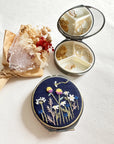 Floral Embroidered Round Jewelry Box With Mirror
