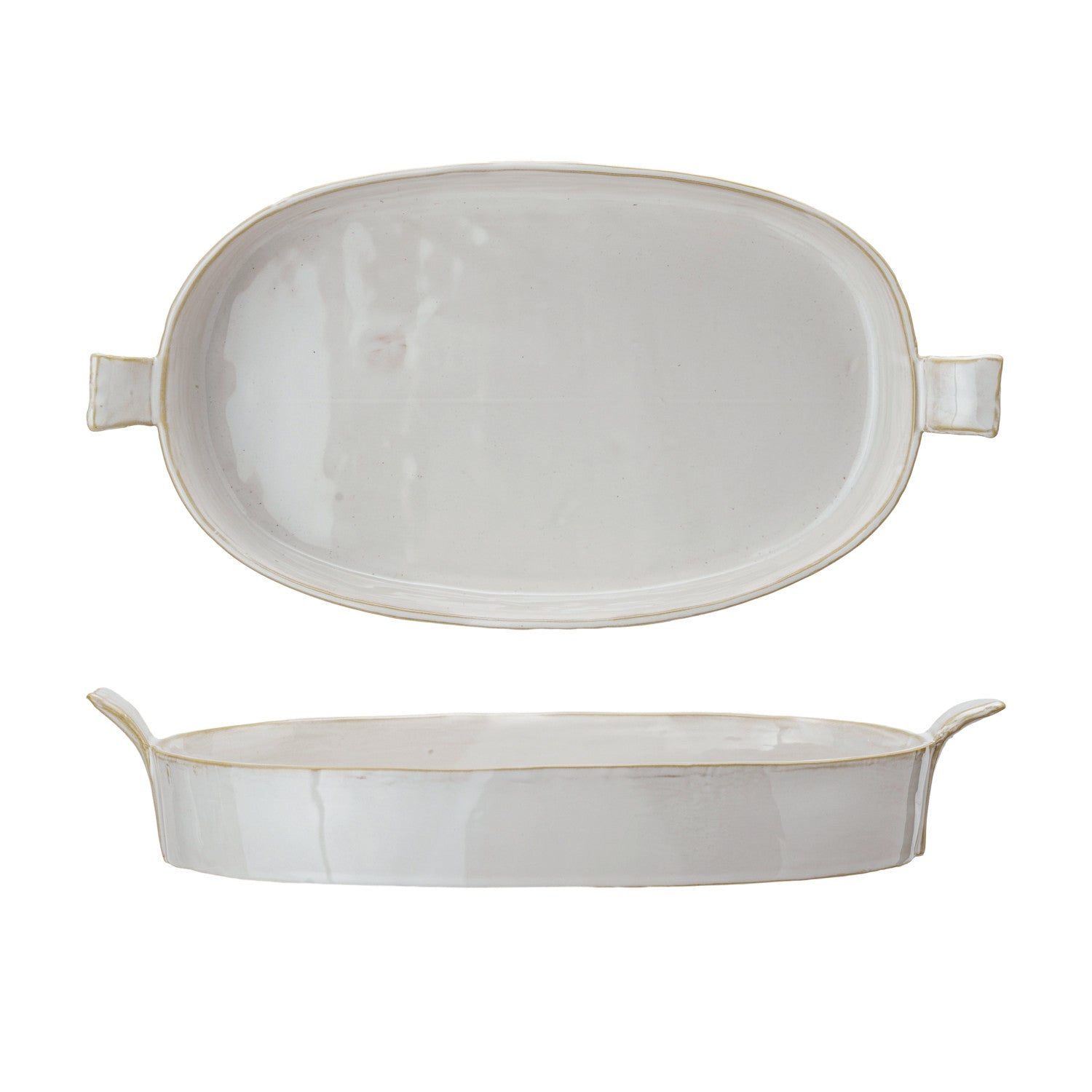 1.5-Quart white stoneware baker with handles for oven and table