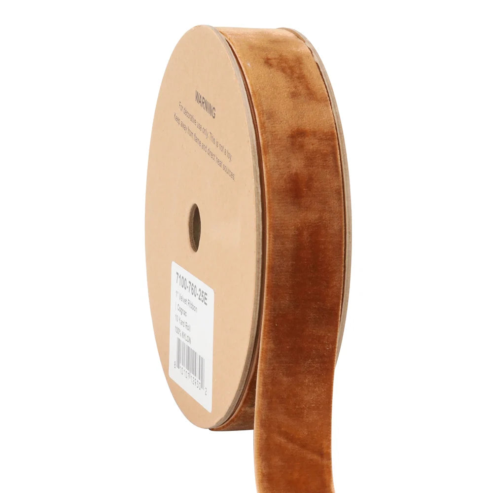 1" Reversible Classic Velvet Ribbon | Cognac | 10 Yard Roll