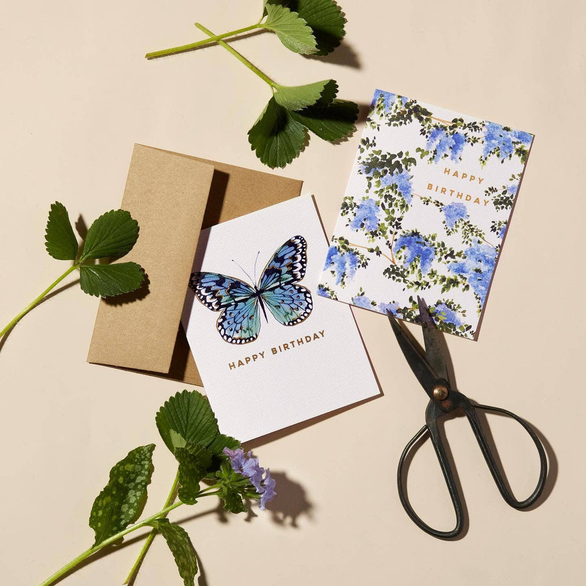 Blue Butterfly Birthday Card with Gold Foil