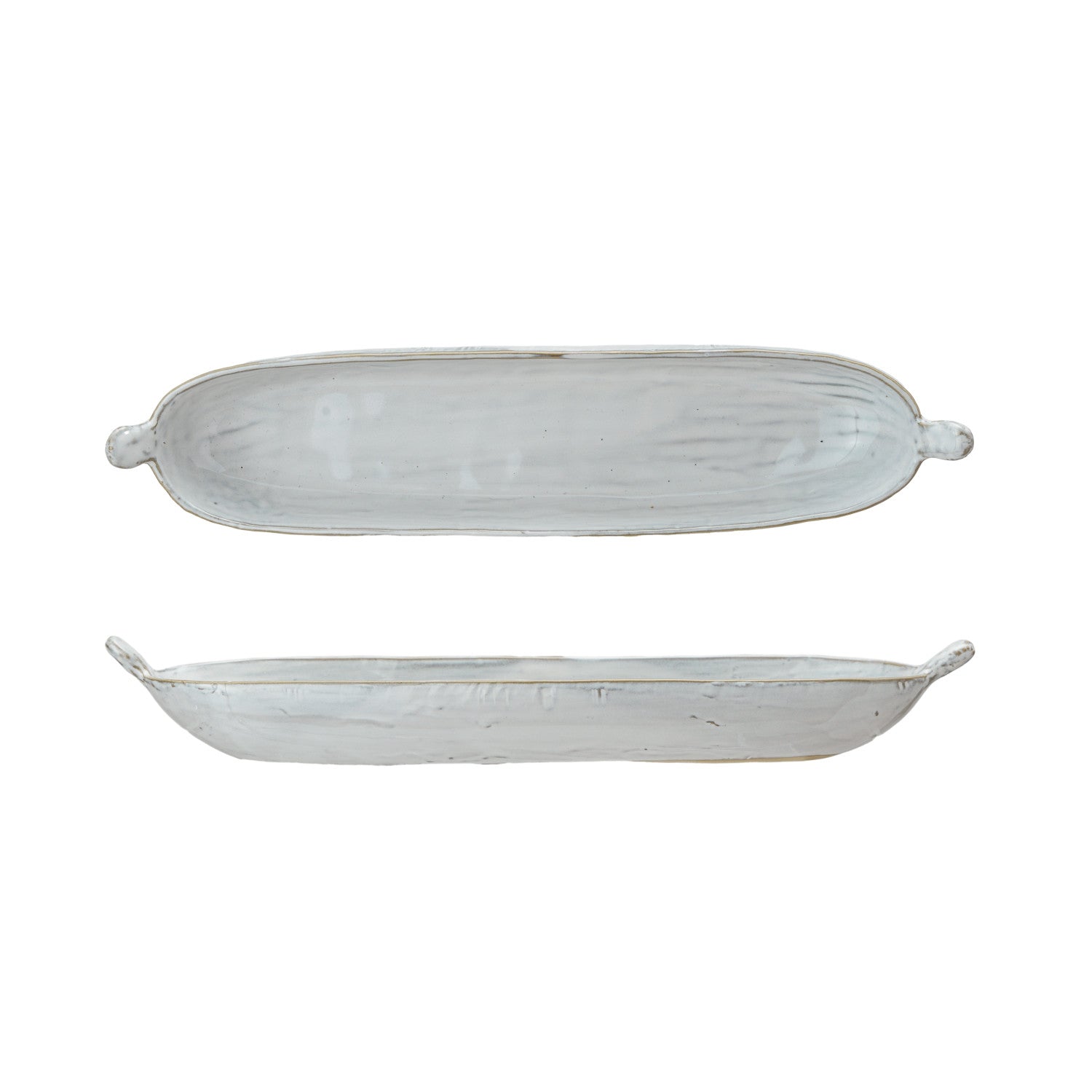 13.25-inch white stoneware dish with handles for serving
